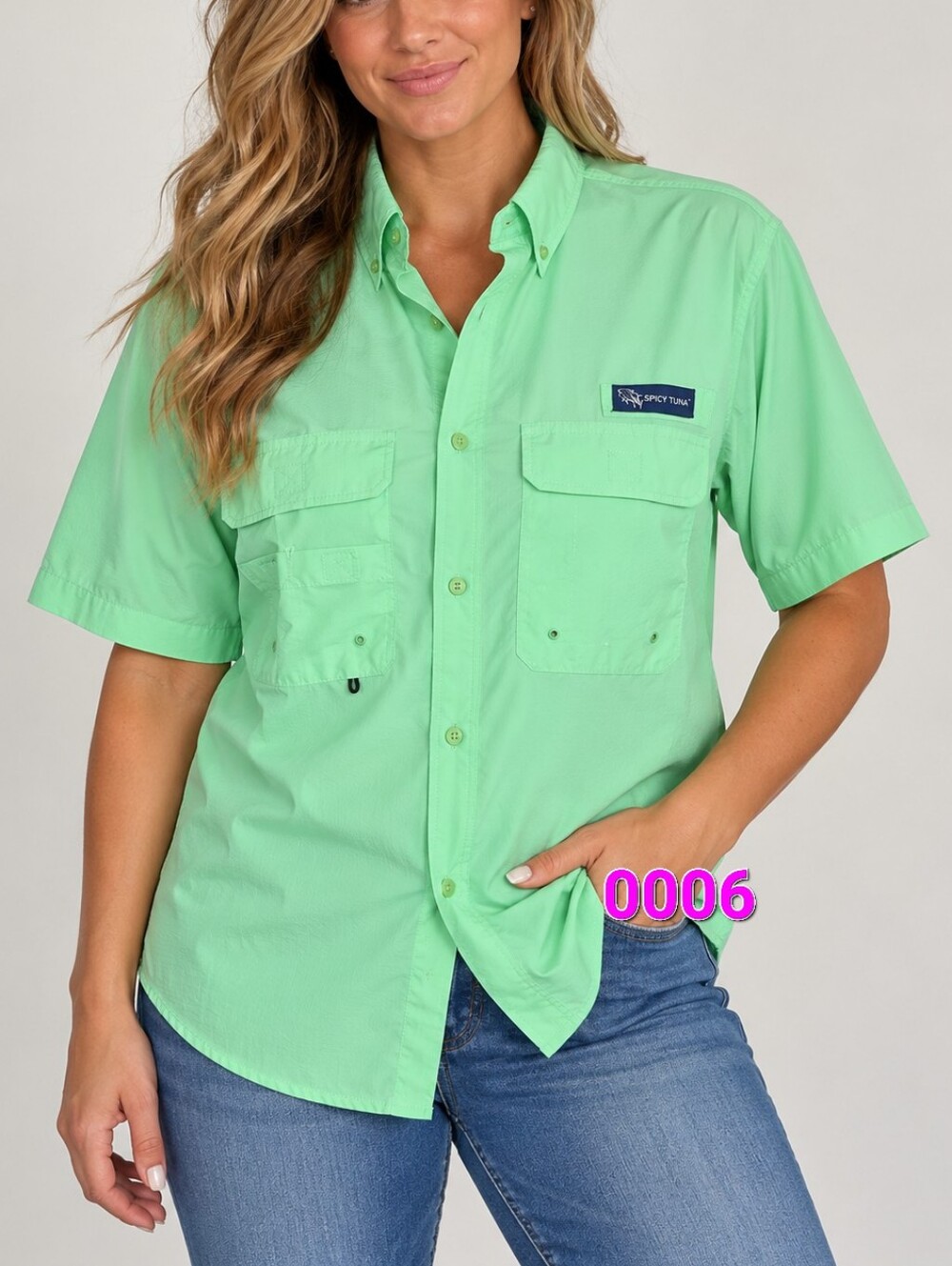 Short Sleeve Button-Down Shirt - Mint Green